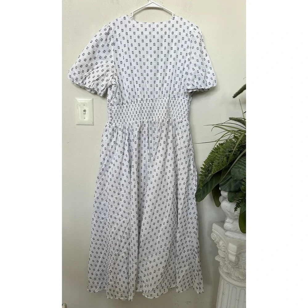 NWT Anthropologie Katerina Button Front Dress White Textured Midi Cottagecore XL - Picture 6 of 9